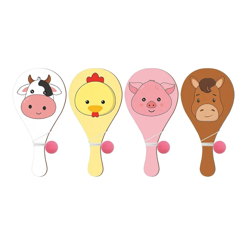 4Pcs Portable Kids Racket Ball Set Retro Wooden Paddles Paddle Ball Game Elastic String Psychedelic Wooden Paddles with Ball