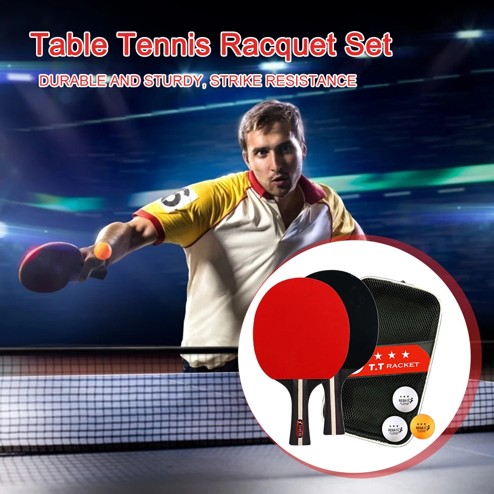Table Tennis Racket 2 Rackets & 3 Balls Ping Pong Paddles Set Professional 2 Player Ping Pong Set with Bag for Tournament Play