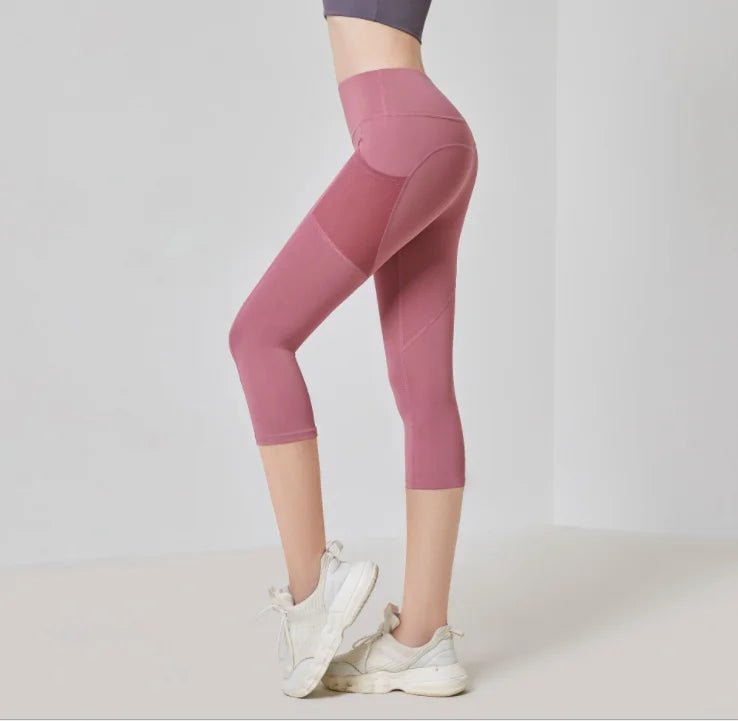 Yoga Pants Pockets Hip-lifting Bottoming Quick-drying Yoga Clothes Breathable Stretch Mesh Side Pockets Running Fitness Pants