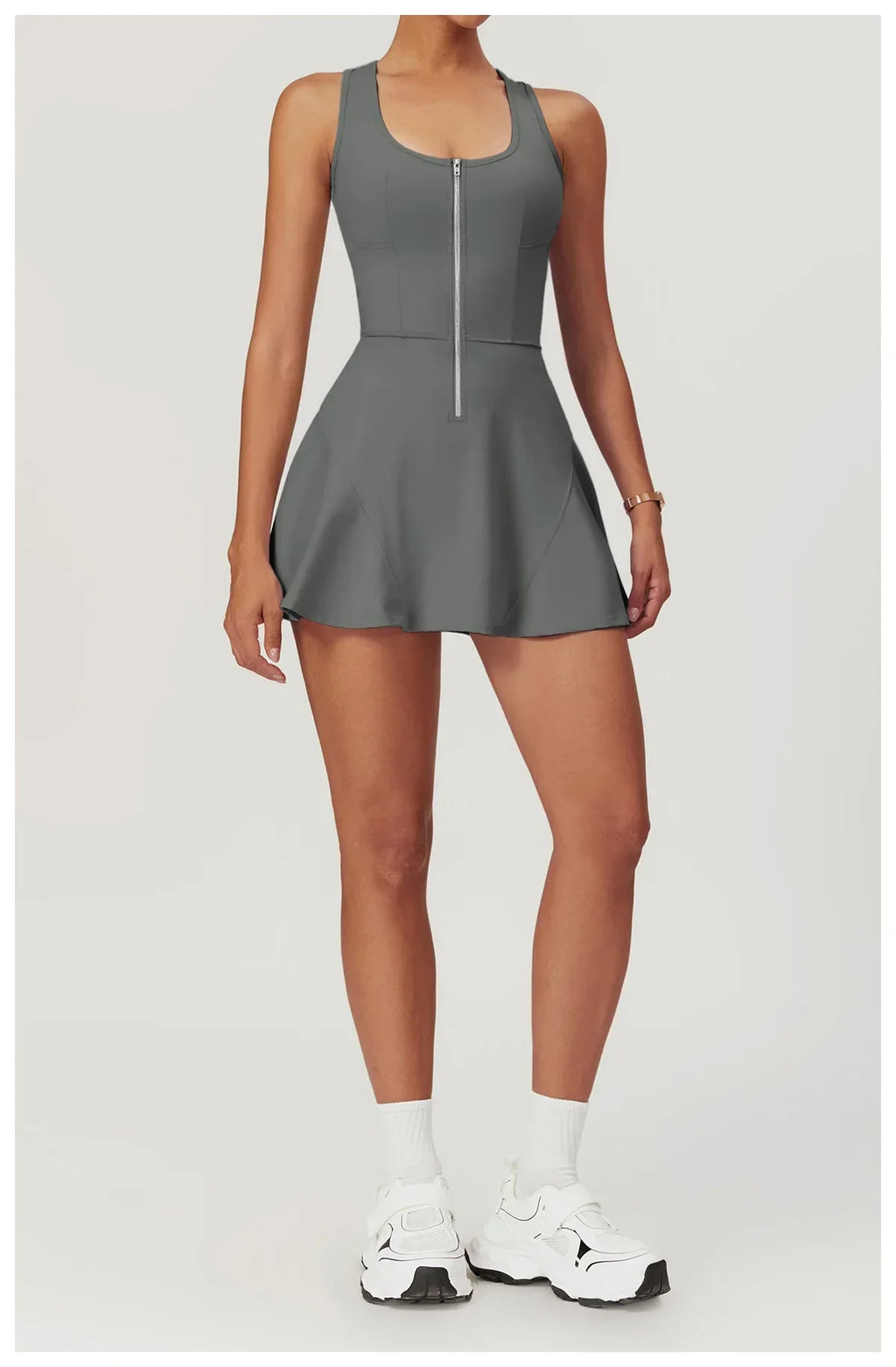 Women Tennis Dress with Short Zipper Anti emptied Stretchy Sports Skirt Wear for Fitness Gym Yoga Golf Badminton Clothing Set
