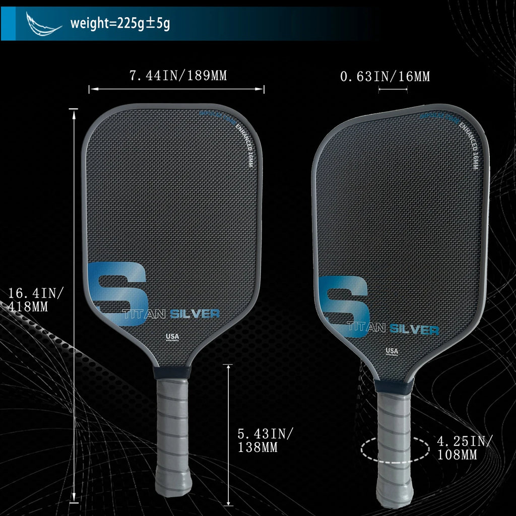Titanium Silver Thread T700 Carbon Fiber Pickleball Paddle with Large Sweet Spot High Friction Extended Handle Offensive Type