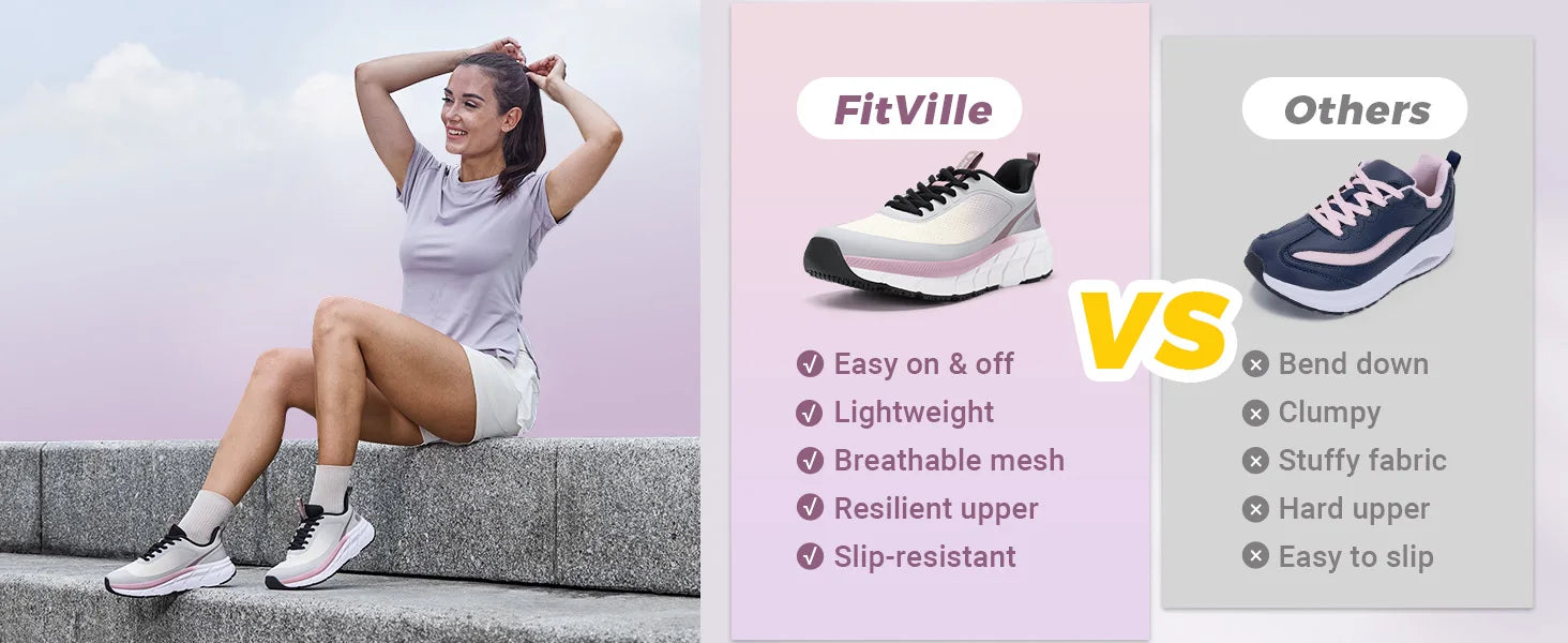 Fittington Women's Sports Shoes Wide Women Sneakers Non-Slip Tennis Walking Running Shoes For Women Swollen Feet Pain Relief