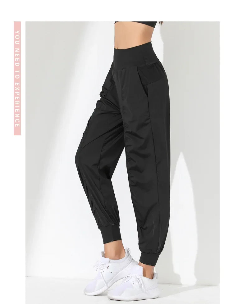 Yoga Pants Loose Slim Quick-Dry Yoga Pants Pleated Hem Bound Running Fitness Capris Pockets Jogging Pants Woman