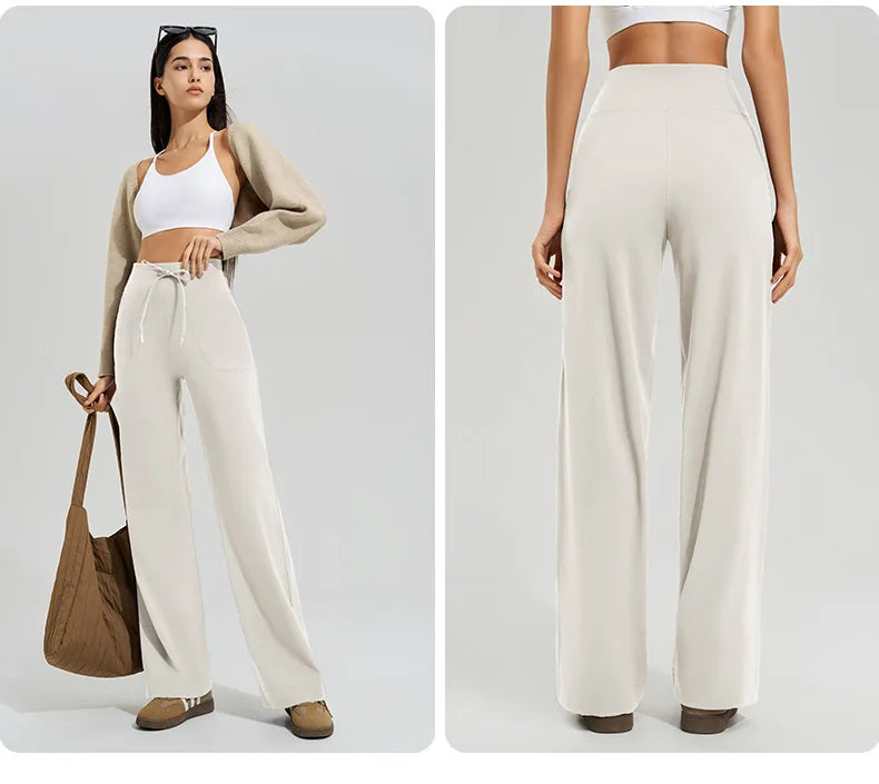 Women High Waist Yoga Pants Solid Color Loose Wide Leg Flared Trousers Breathable Quick Dry Gym Pants Female Workout Clothes