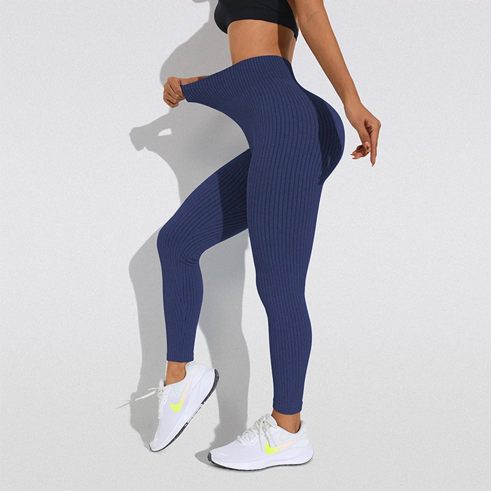 Solid Color Yoga Pants, Women's High-Waist Butt-Lifting Stretch Tight-Fit Sports Yoga Pants, High-Elasticity Yoga Pants