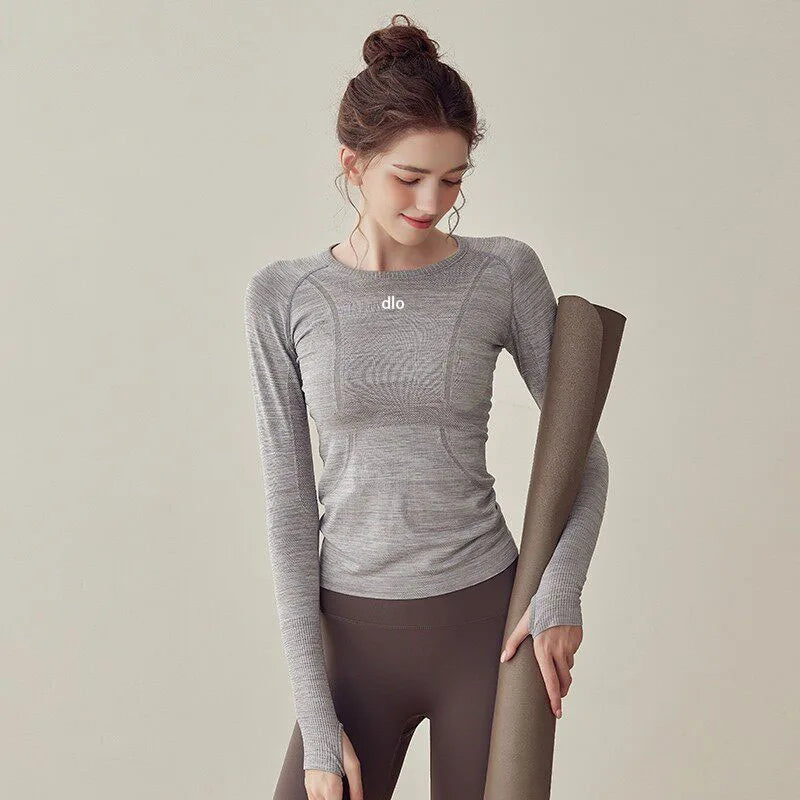 2026 New Women's Classics Long Sleeve Seamless Yoga Top Breathable Workout Shirt with Thumb Holes Fitness Gym Activewear