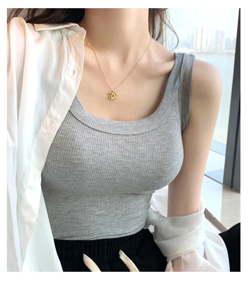 Women Tank Tops 2026 High Strecth Knitted Bottoming Shirt Soft Korean Fashion Undershirt Inner Wear Casual Ladies Tank Tops