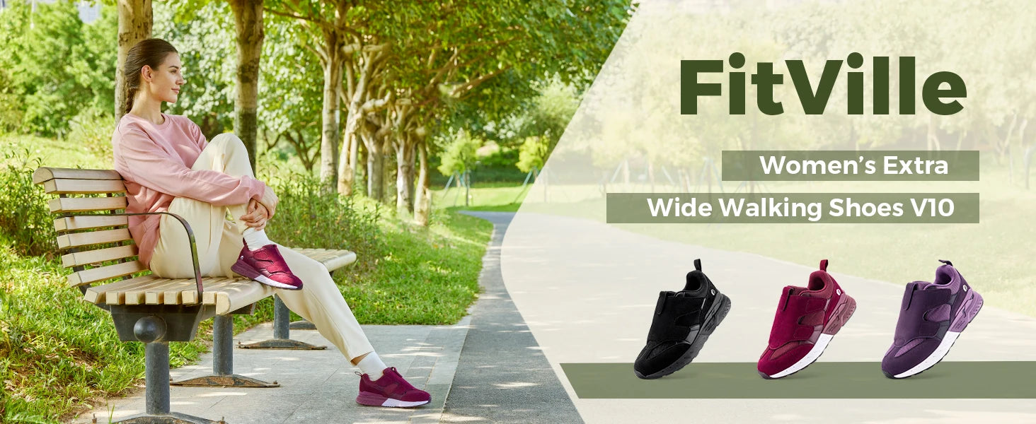 FitVille Diabetic Shoes For Women Wide Width Shoes With Strap Closure Slip-On Sneaker Lightweight Comfortable For Wide Feet