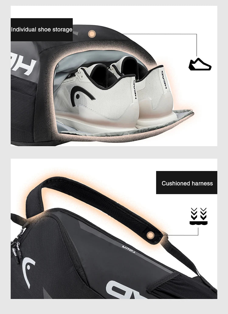 HEAD TOUR TEAM Series Original Tennis Backpack 1-2Pack Tennis Racket Bag Padel Beach Shoulder Racquet Bag With Shoes Space 25L