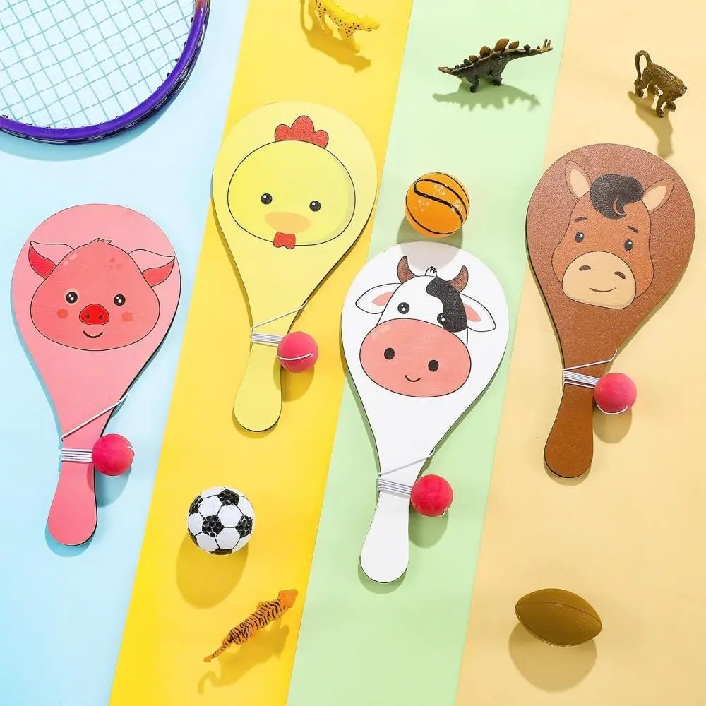4Pcs Portable Kids Racket Ball Set Retro Wooden Paddles Paddle Ball Game Elastic String Psychedelic Wooden Paddles with Ball