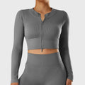 Yoga Shirt Woman Autumn Winter Ribbed Long Sleeve Sports Top Running Training Fitness Top Shockproof Zipper Yoga Tops Women