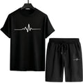 Men's T-shirt sports outfit with print, casual wear for outdoor gym, jogging, street clothing, summer T-shirt shorts