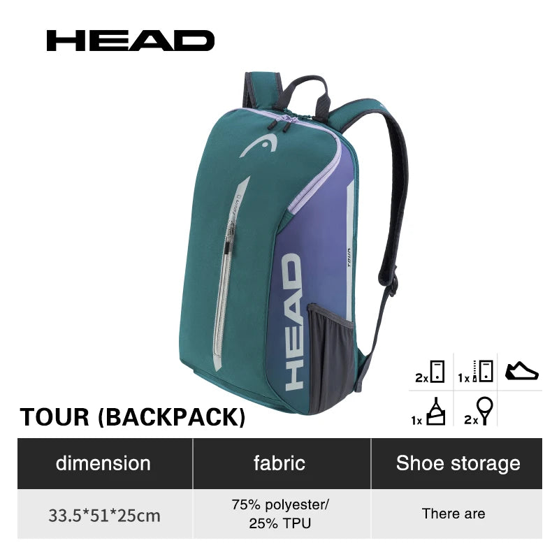 HEAD TOUR TEAM Series Original Tennis Backpack 1-2Pack Tennis Racket Bag Padel Beach Shoulder Racquet Bag With Shoes Space 25L