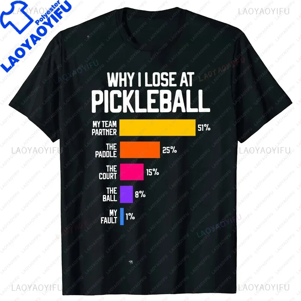 Why I Lose At Pickleball Tshirt That's What I Do Cat Lovers T Shirts Paddleball Player Short-Sleeve Fashion T-shirt Casual Tees