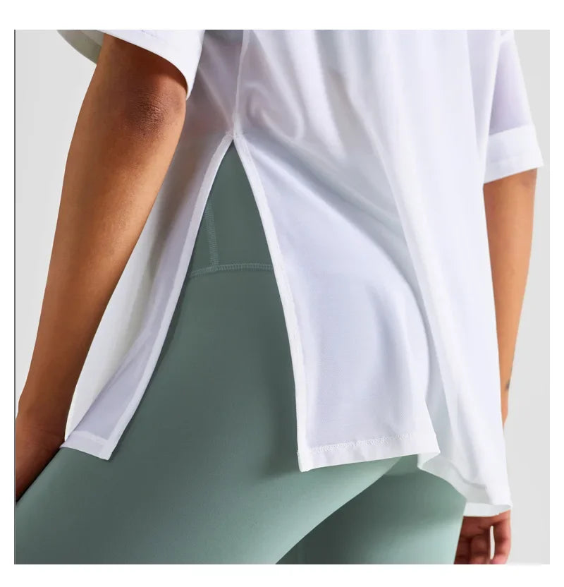 Yoga Sport Shirt Quick Drying Yoga Blouse Fitness Mesh Stitched Casual Sports Top Summer Short Sleeve Sport T-Shirt For Women