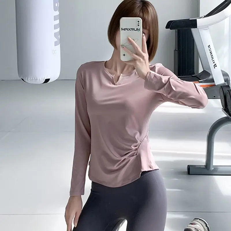 Sports Tops for Women in Spring and Autumn Slim V-neck High-elastic Yoga Tops for High-end Fitness Long Sleeves