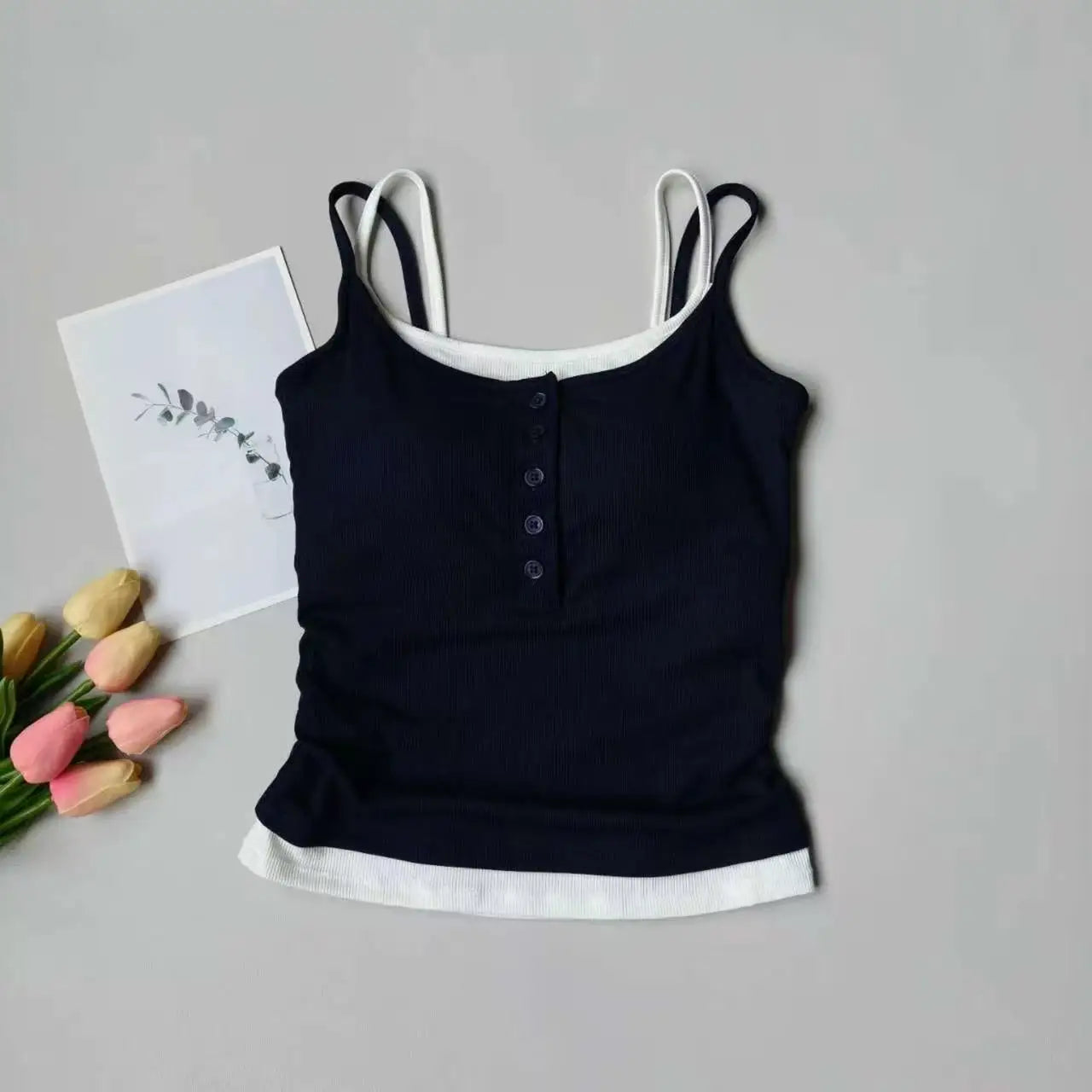 Yoga Tank Top, One-piece Mock Two-piece Sports Tank Top With Push-up Bra Pads, Breathable Quick-Drying Workout Fitness Wear