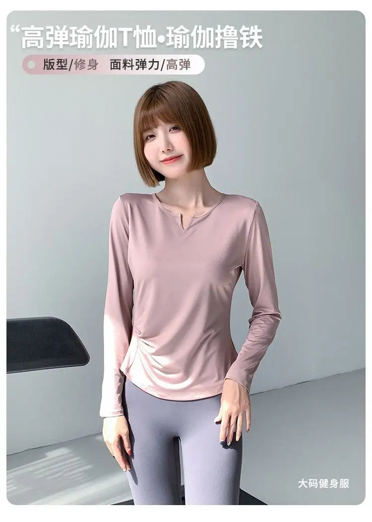Sports Tops for Women in Spring and Autumn Slim V-neck High-elastic Yoga Tops for High-end Fitness Long Sleeves