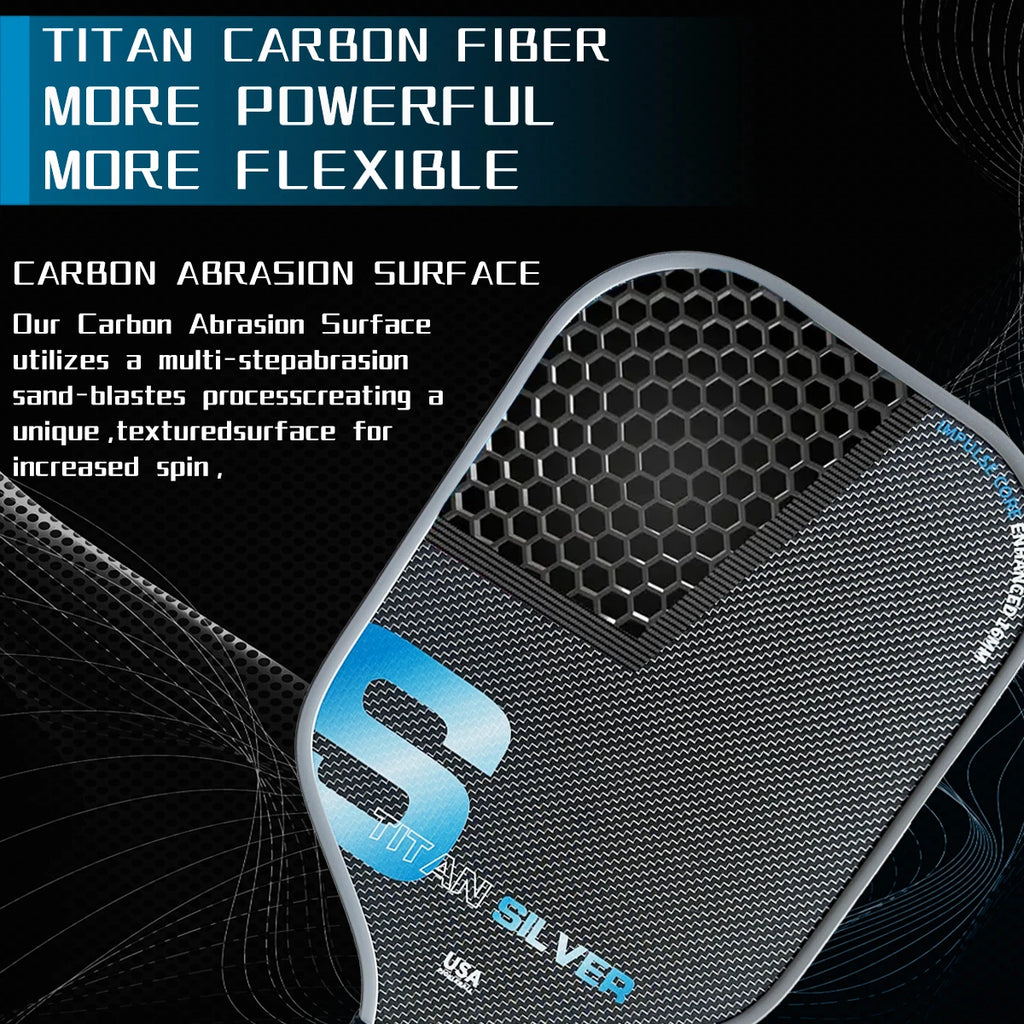 Titanium Silver Thread T700 Carbon Fiber Pickleball Paddle with Large Sweet Spot High Friction Extended Handle Offensive Type