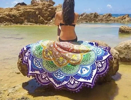 Yoga Mat Chakra Beach Towel Tassel Toalla Mandala Tapestry Sunblock Round Cover-Up Bath Towel Lotus Bohemian  150cm