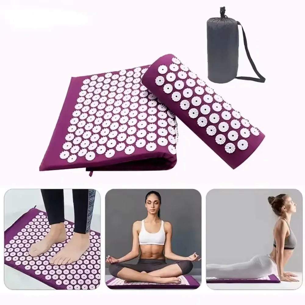 Massager pillow, massage mat for Yoga acupressure relieves pain stress, back, body pain, tip mat, acupuncture mat and pillow set