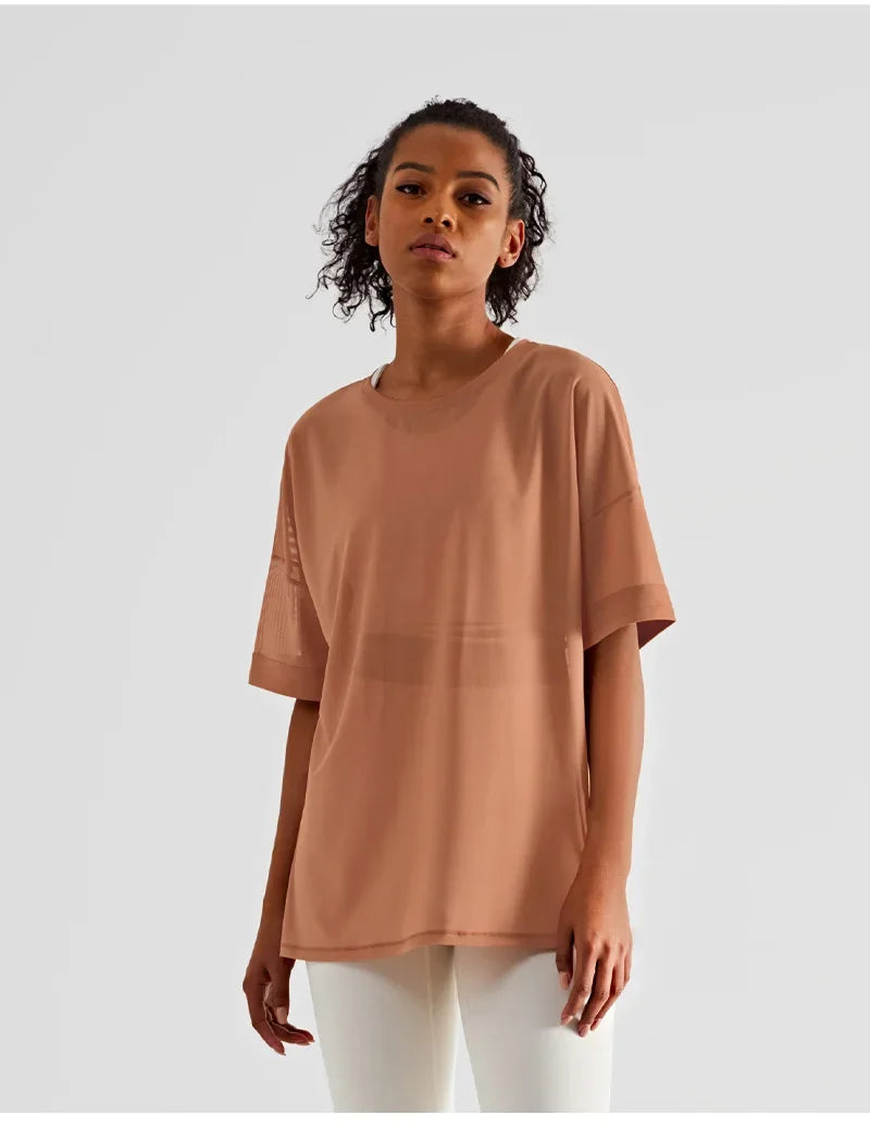 Yoga Sport Shirt Quick Drying Yoga Blouse Fitness Mesh Stitched Casual Sports Top Summer Short Sleeve Sport T-Shirt For Women