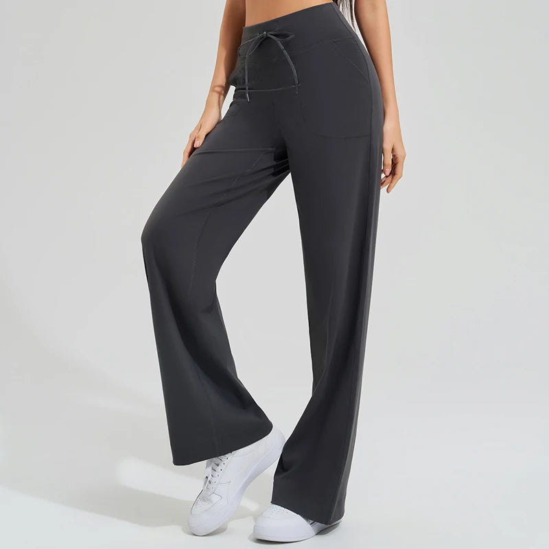 Women High Waist Yoga Pants Solid Color Loose Wide Leg Flared Trousers Breathable Quick Dry Gym Pants Female Workout Clothes