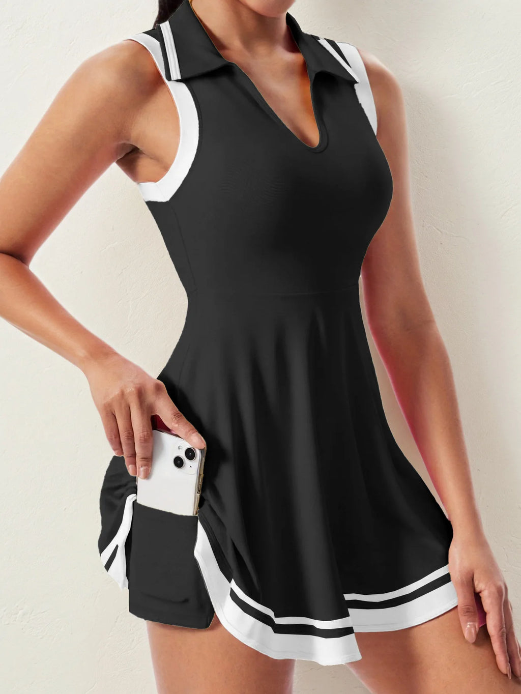 Tennis Dress with Shorts Pocket Woman Polo Collar Workout Active Golf Pickleball Clothes Breathable Casual Badminton Street
