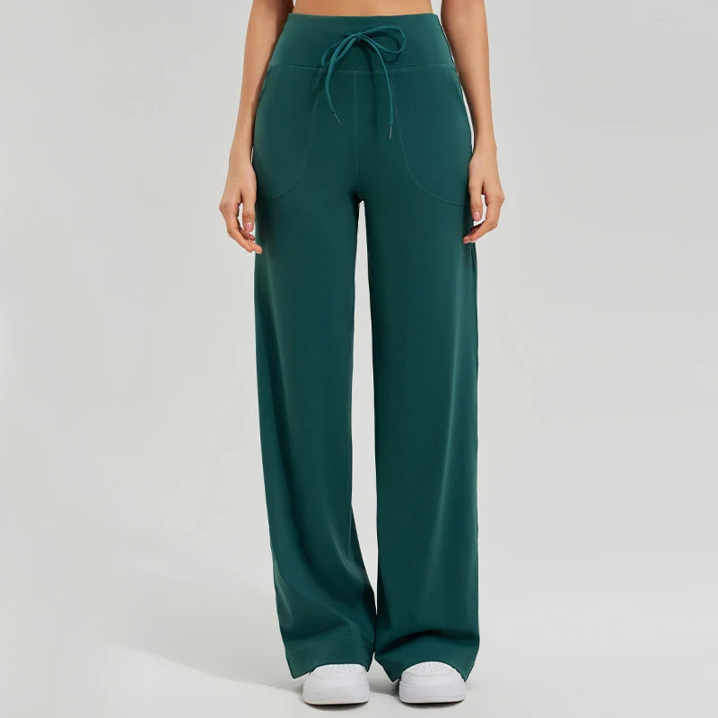Women High Waist Yoga Pants Solid Color Loose Wide Leg Flared Trousers Breathable Quick Dry Gym Pants Female Workout Clothes