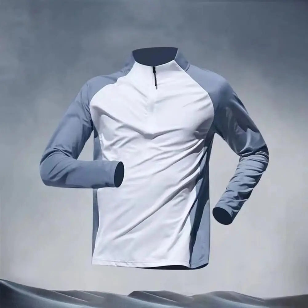 Men Sports T-shirt Half Zipper Collar Fitness Training T-shirts Gym Workout Compression Sweatshirt Running Football Sportswear