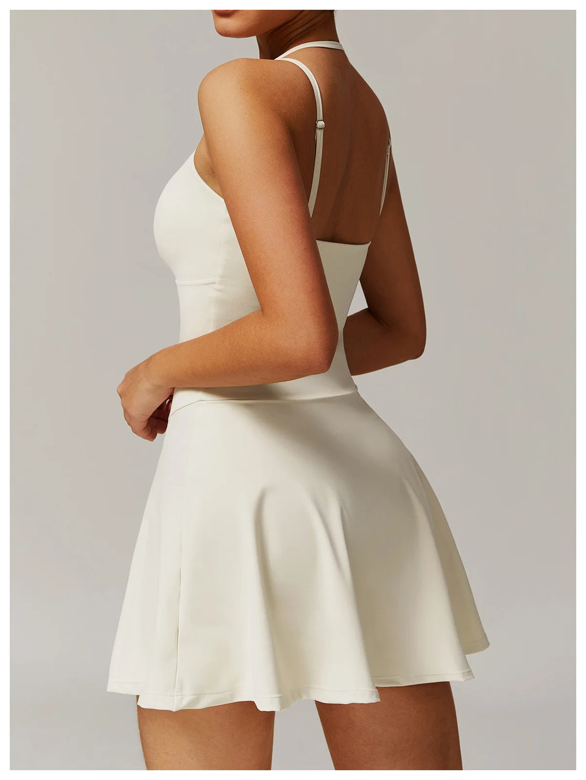 Tennis Dress with Shorts Underneath Pockets Strap Dress Sporting Tennis Outfit Women Gold Wear Sport Dresses Badminton Clothing