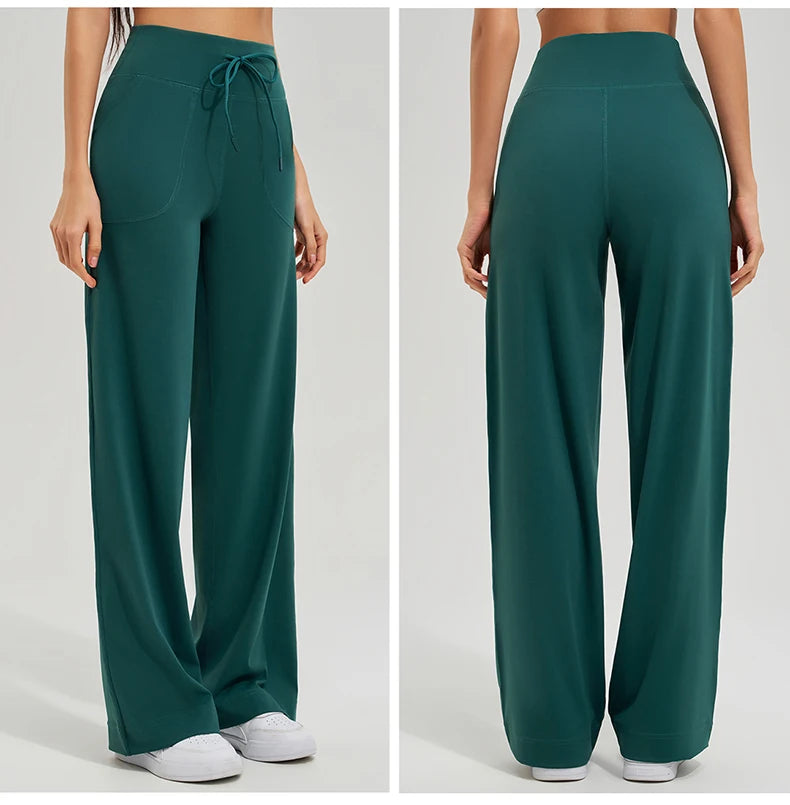 Women High Waist Yoga Pants Solid Color Loose Wide Leg Flared Trousers Breathable Quick Dry Gym Pants Female Workout Clothes