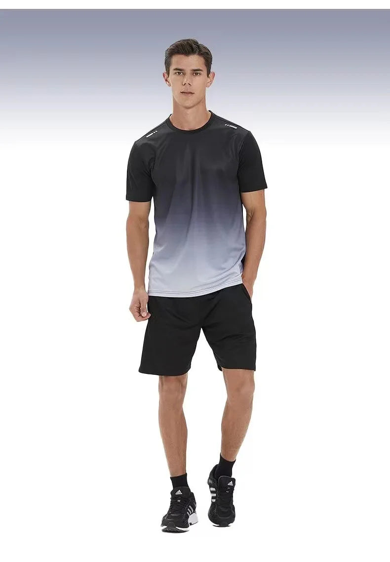 Men's T-Shirts Sports Fitness Sportswear Quick-Drying Gradient Short Sleeve Tops Outdoor Basketball Training Running Men Clothes