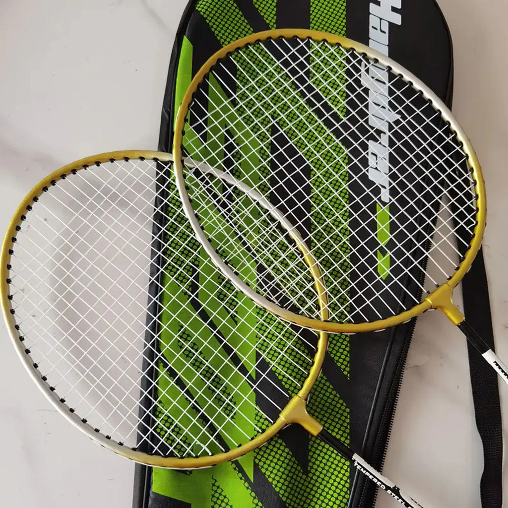 1 Set (2 Rackets + 3 Nylon Badminton Shuttlecocks + 1 Storage Bag) 205 Black Gold Split Badminton Racket, Lightweight and Durable, Sports Nylon Mesh Iron Alloy Split Double Racket