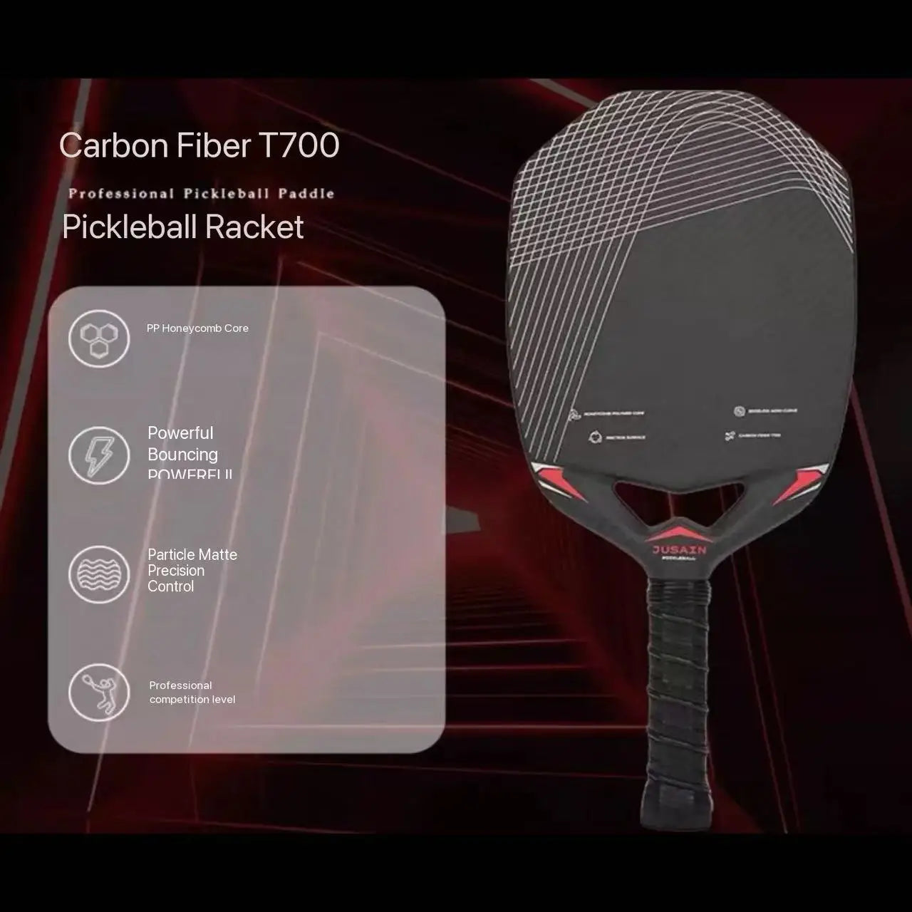 Duale Professional Pickleball Paddles Throat Design, Edgeless T700 Carbon Fiber Pickleball Paddle with 3K textured and PP Honeyc