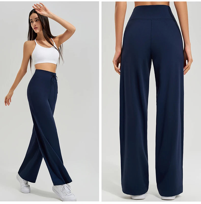 Women High Waist Yoga Pants Solid Color Loose Wide Leg Flared Trousers Breathable Quick Dry Gym Pants Female Workout Clothes