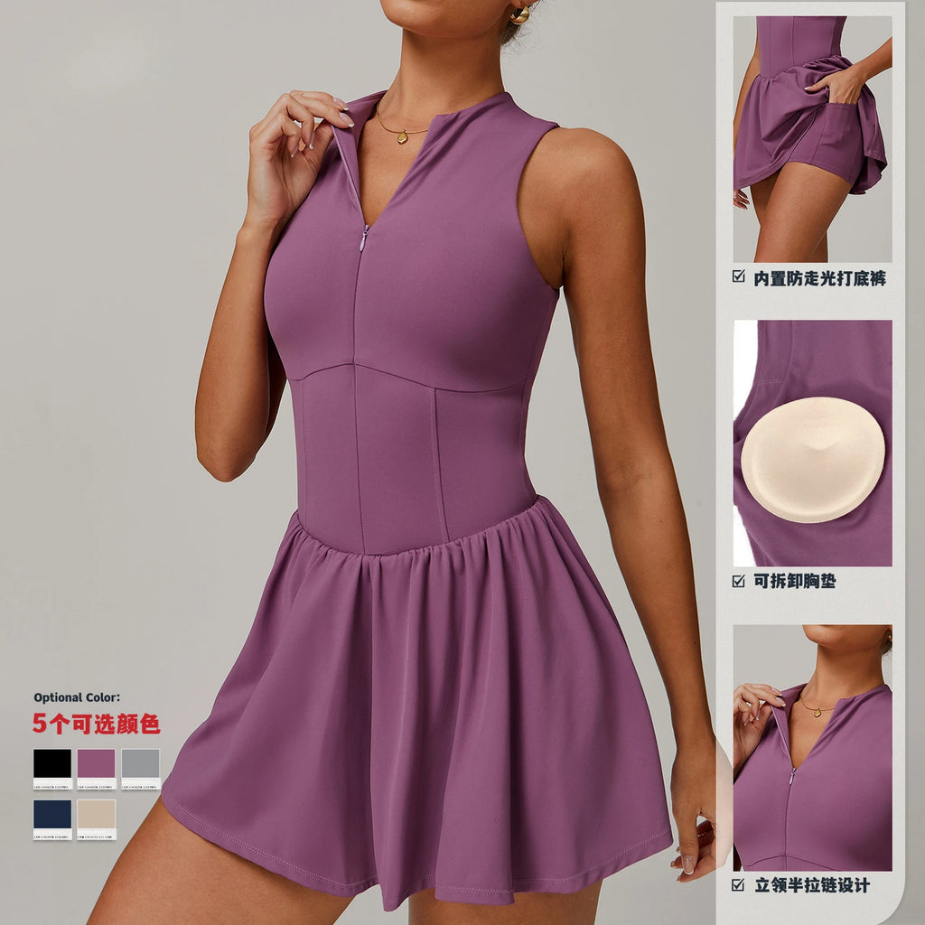 Tennis Skirt Sports Fitness Stand-up Collar Anti-light Golf Badminton Casual Fitness Workout Clothing Gym Yoga Suit for Women