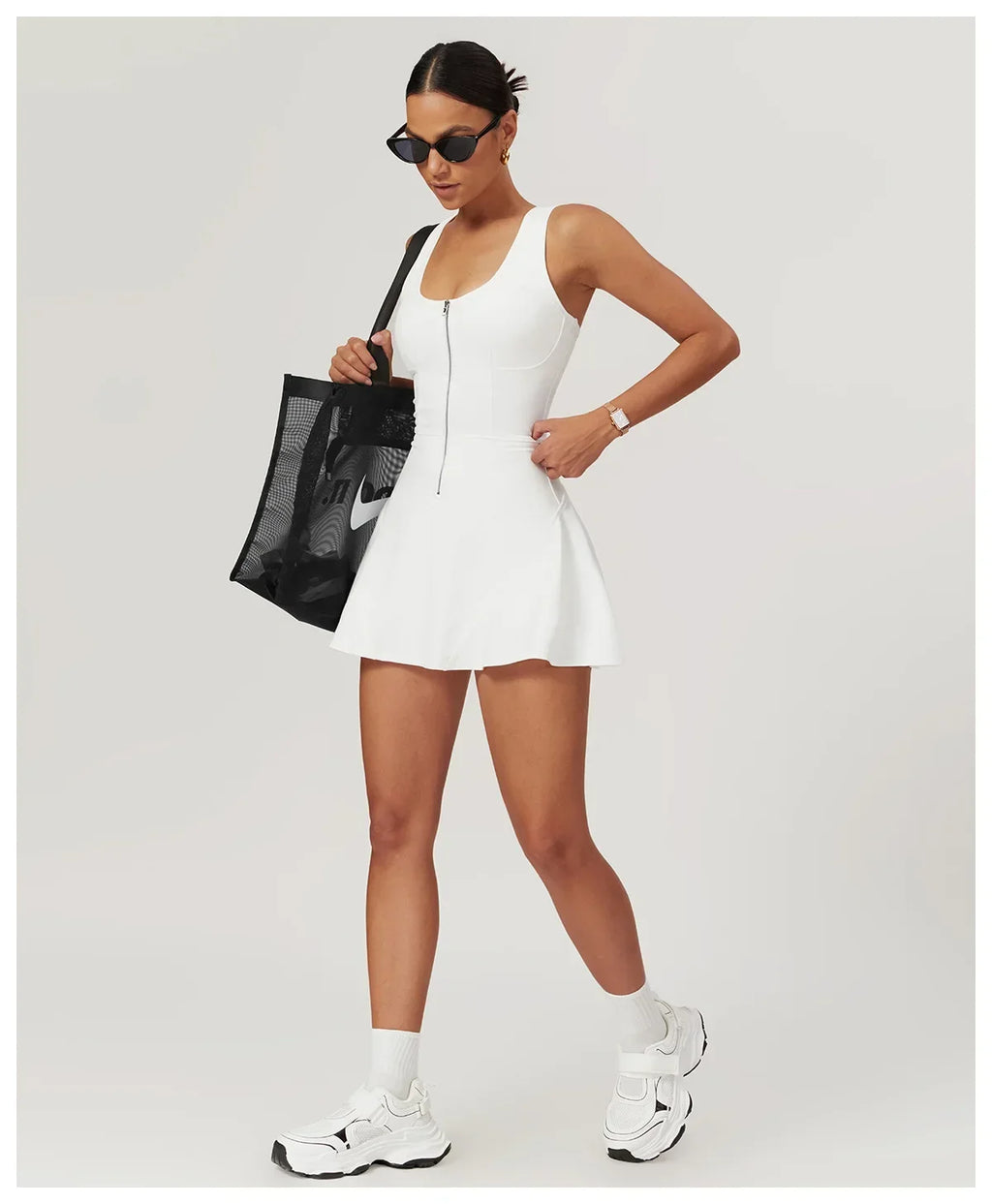 Women Tennis Dress with Short Zipper Anti emptied Stretchy Sports Skirt Wear for Fitness Gym Yoga Golf Badminton Clothing Set
