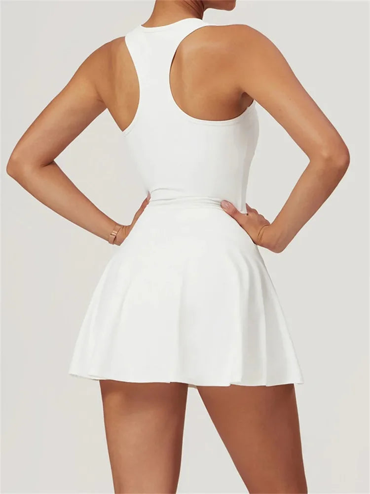 Women Tennis Dress with Short Zipper Anti emptied Stretchy Sports Skirt Wear for Fitness Gym Yoga Golf Badminton Clothing Set