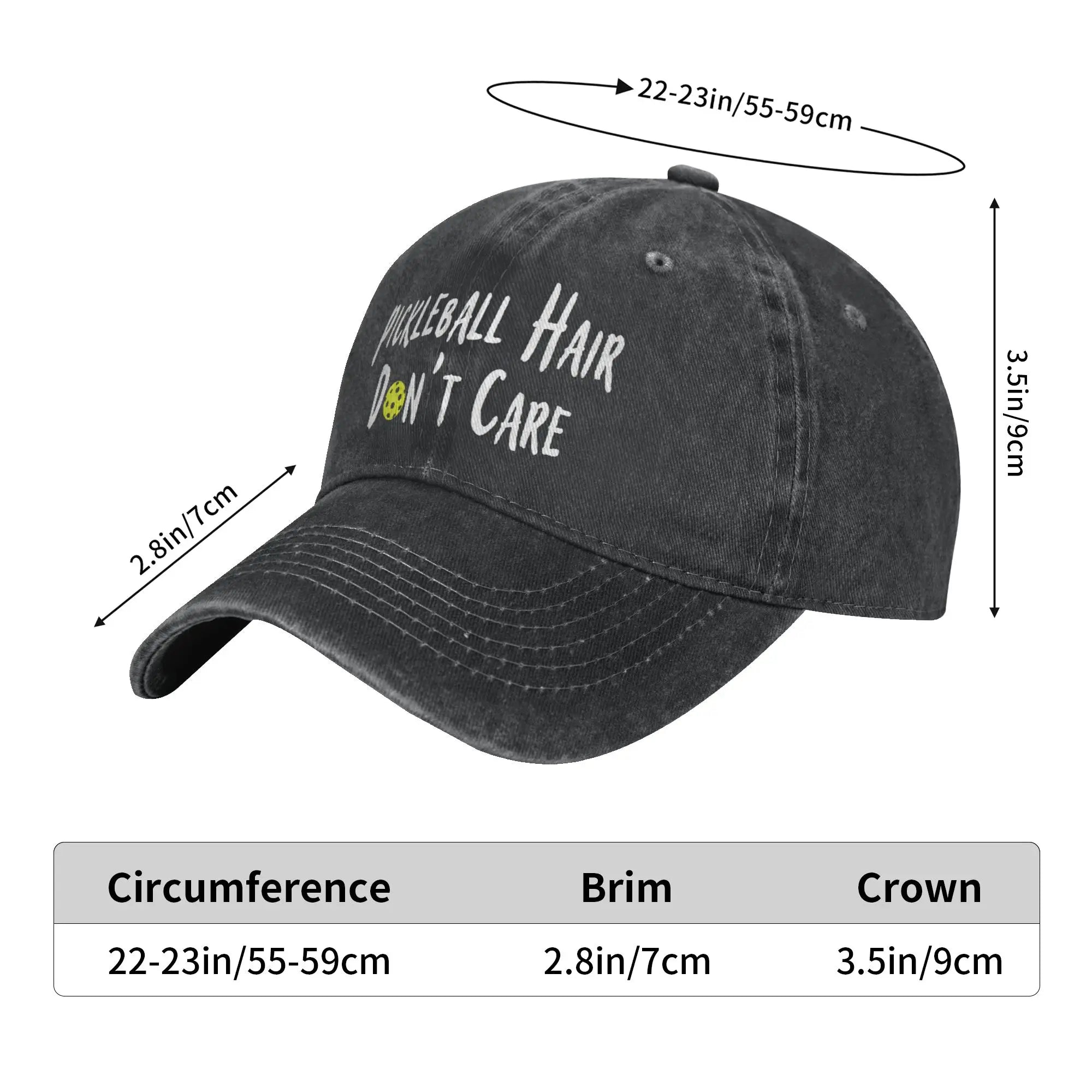 Pickleball Hair Don't Care Print Baseball Cap Gifts for Men Women Adjustable Pickle Ball Hat Unisex Snapback Hats