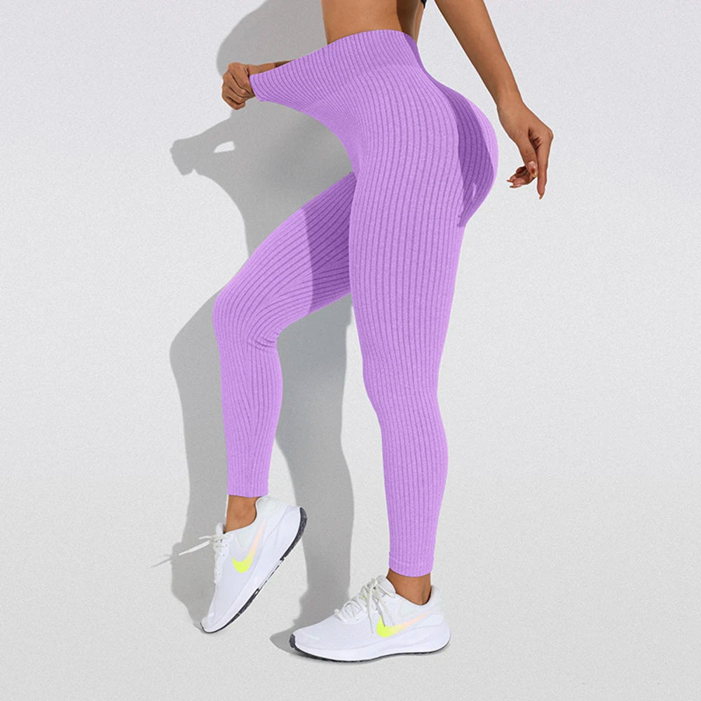 Solid Color Yoga Pants, Women's High-Waist Butt-Lifting Stretch Tight-Fit Sports Yoga Pants, High-Elasticity Yoga Pants