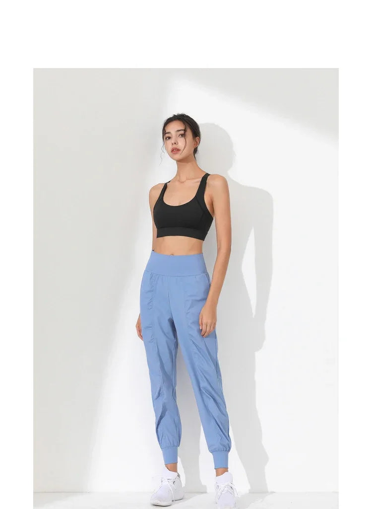 Yoga Pants Loose Slim Quick-Dry Yoga Pants Pleated Hem Bound Running Fitness Capris Pockets Jogging Pants Woman