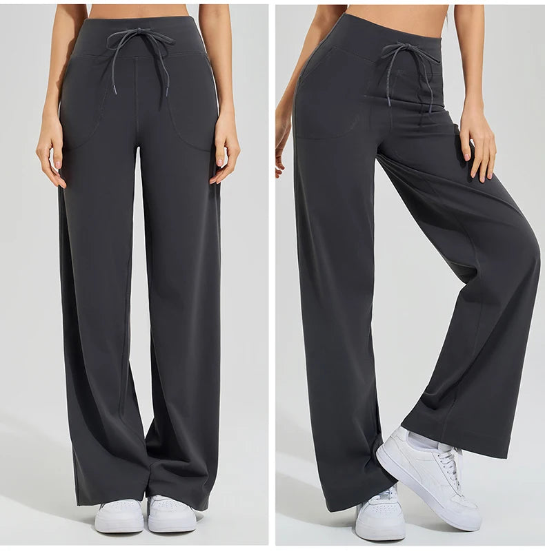 Women High Waist Yoga Pants Solid Color Loose Wide Leg Flared Trousers Breathable Quick Dry Gym Pants Female Workout Clothes