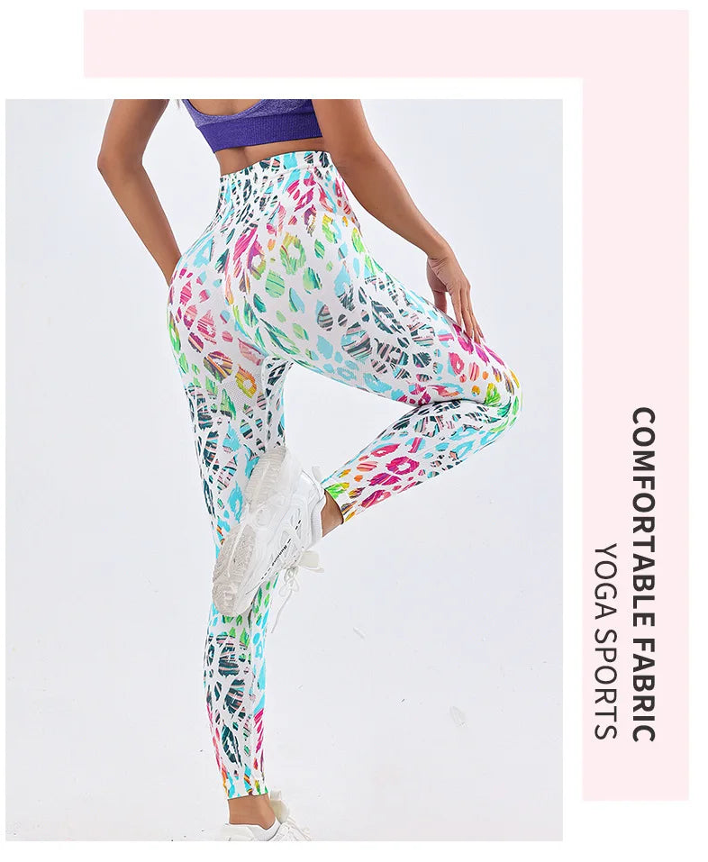 Naked yoga pants for women, no embarrassment line, high waist, hip lift, tie-dye yoga fitness nine-point pants