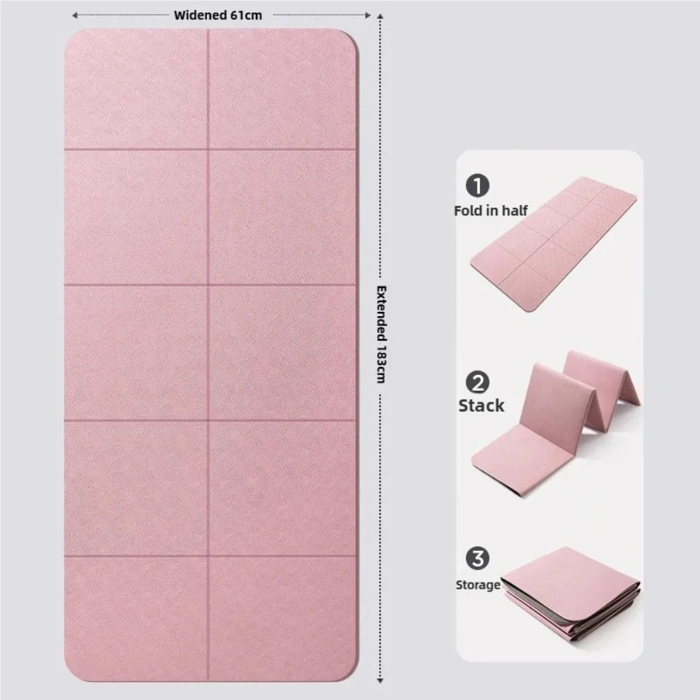 Eco-Friendly TPE Foldable Yoga Mat Double-Sided Non-Slip Travel Fitness Exercise Mat for Pilates and Floor Workouts