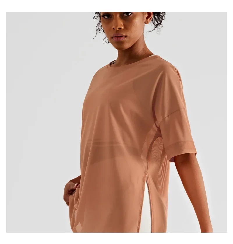 Yoga Sport Shirt Quick Drying Yoga Blouse Fitness Mesh Stitched Casual Sports Top Summer Short Sleeve Sport T-Shirt For Women