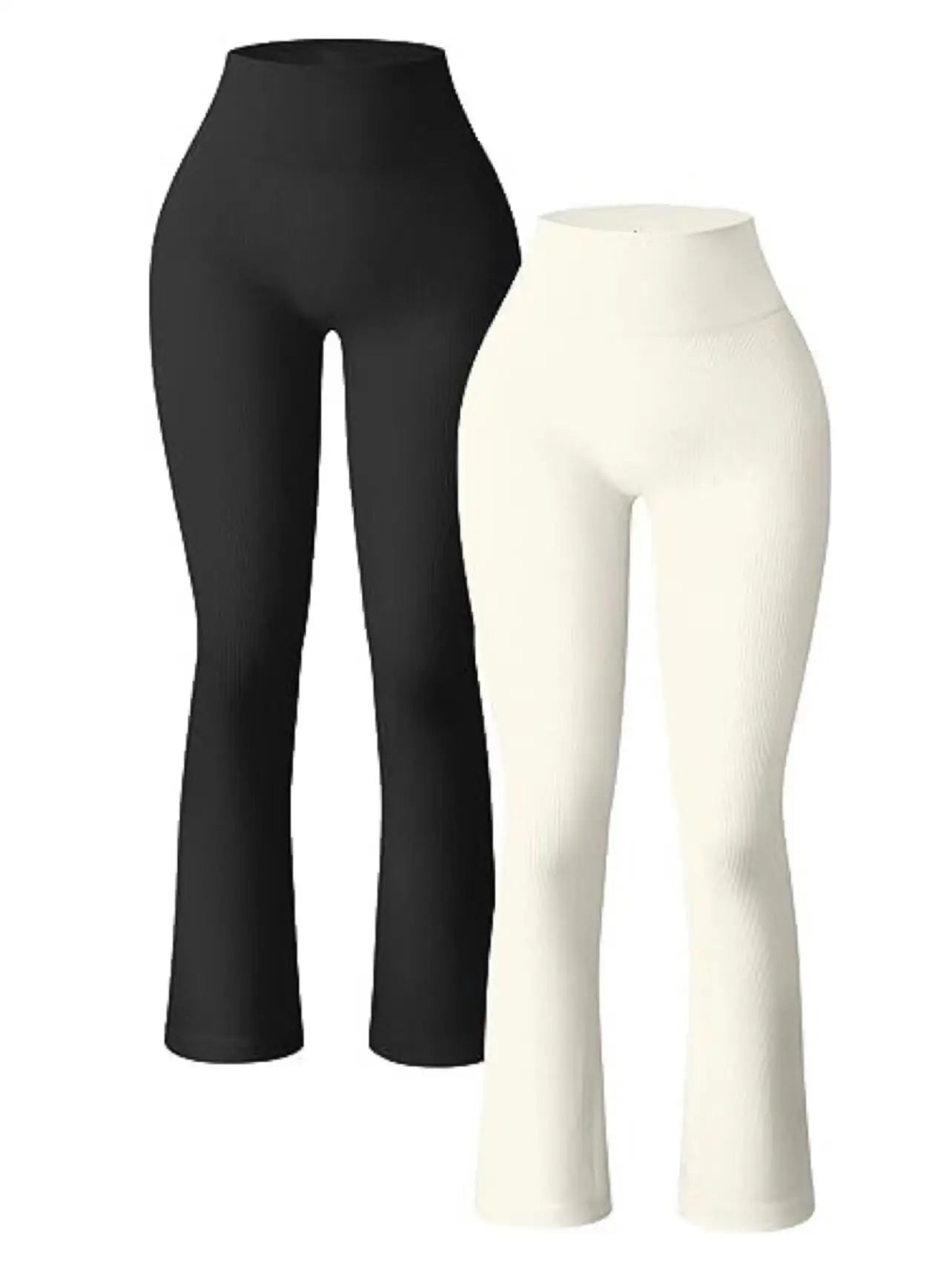 Solid Color Threaded Stretch Yoga Pants Women's High Waisted Flared Yoga Pants Comfortable Fitness and Running Athletic Casual