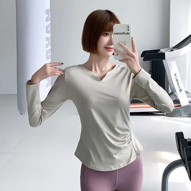 Sports Tops for Women in Spring and Autumn Slim V-neck High-elastic Yoga Tops for High-end Fitness Long Sleeves