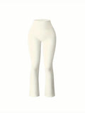 Solid Color Threaded Stretch Yoga Pants Women's High Waisted Flared Yoga Pants Comfortable Fitness and Running Athletic Casual