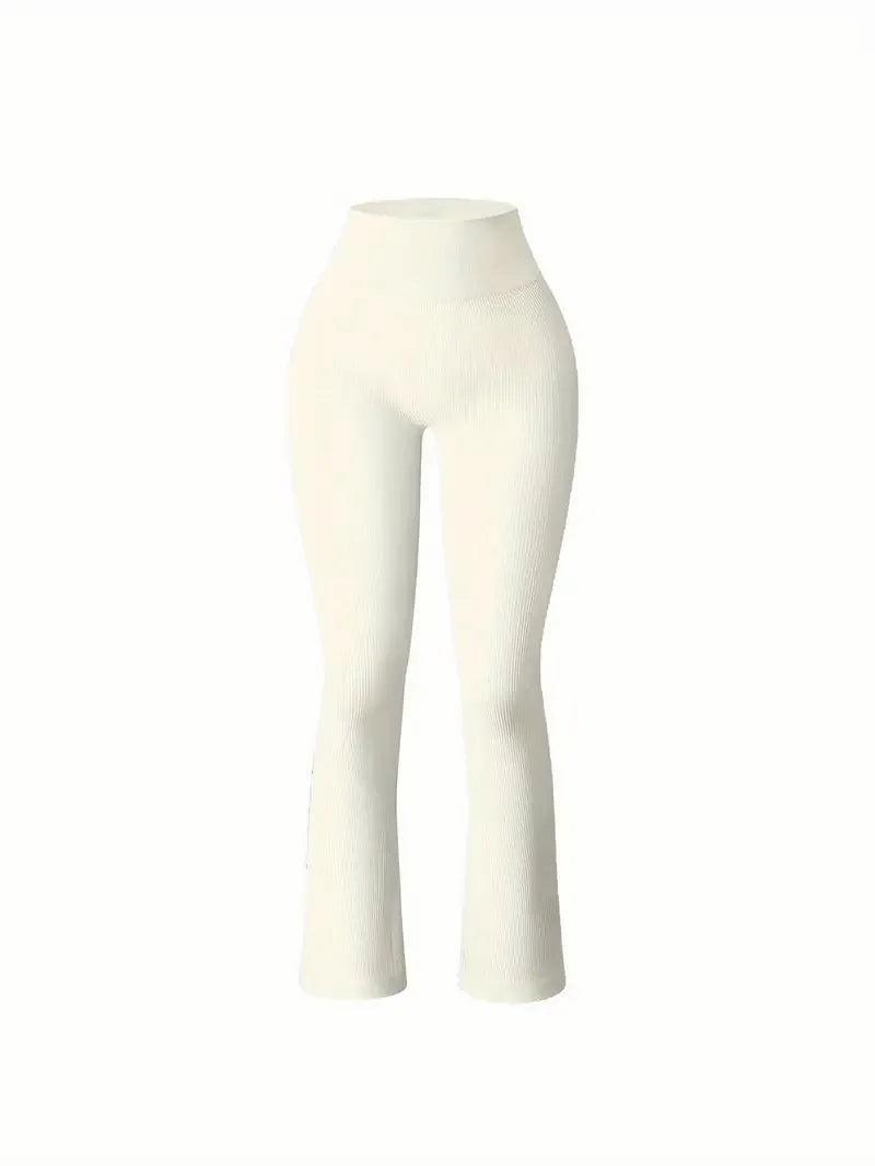 Solid Color Threaded Stretch Yoga Pants Women's High Waisted Flared Yoga Pants Comfortable Fitness and Running Athletic Casual
